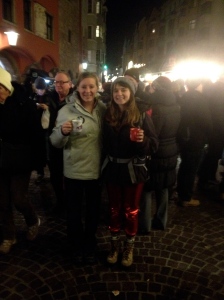 HHH and I with some Gluhwein at the Christmas Market in Innsbruck!  How SWEET are those spandex?